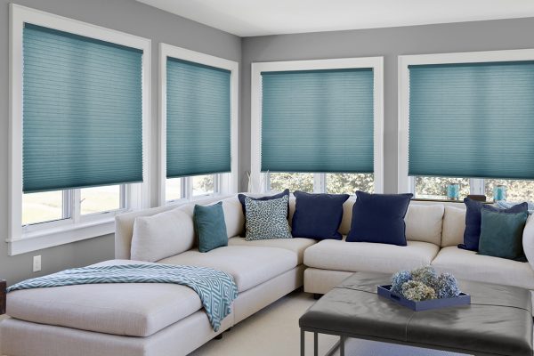 Living room space with open feel. window treatments
